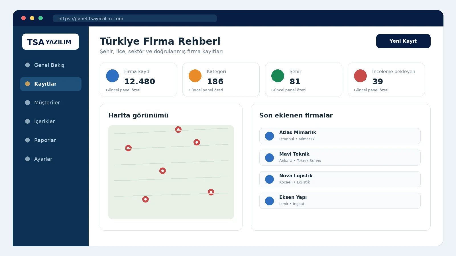 Türkiye Firma Rehberi proje arayüzü