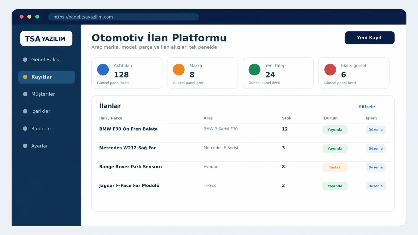Otomotiv İlan Platformu proje arayüzü